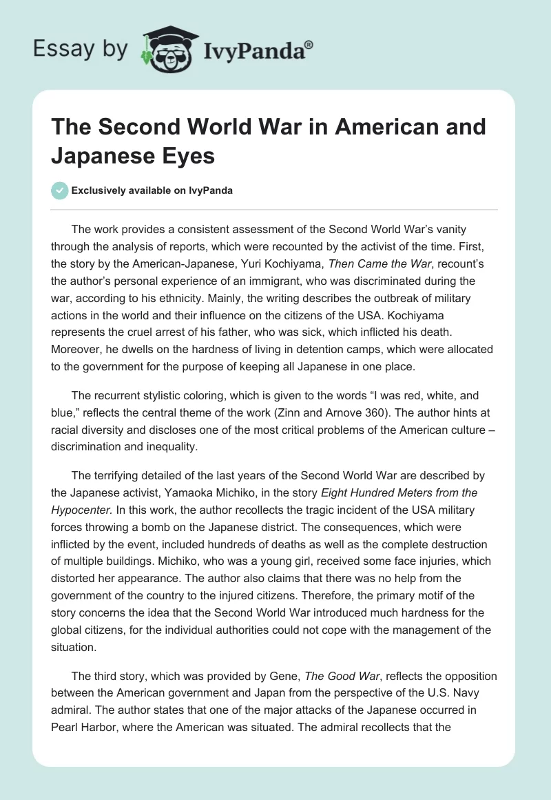 The Second World War in American and Japanese Eyes. Page 1
