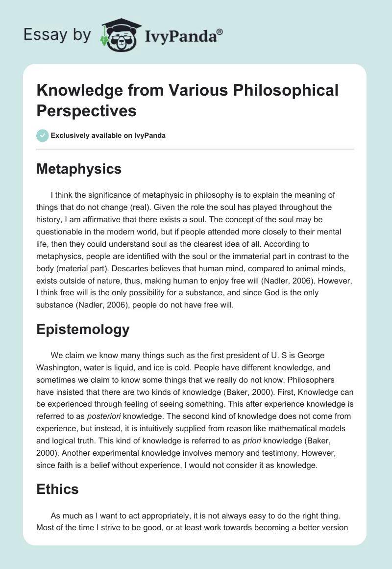 Knowledge from Various Philosophical Perspectives. Page 1