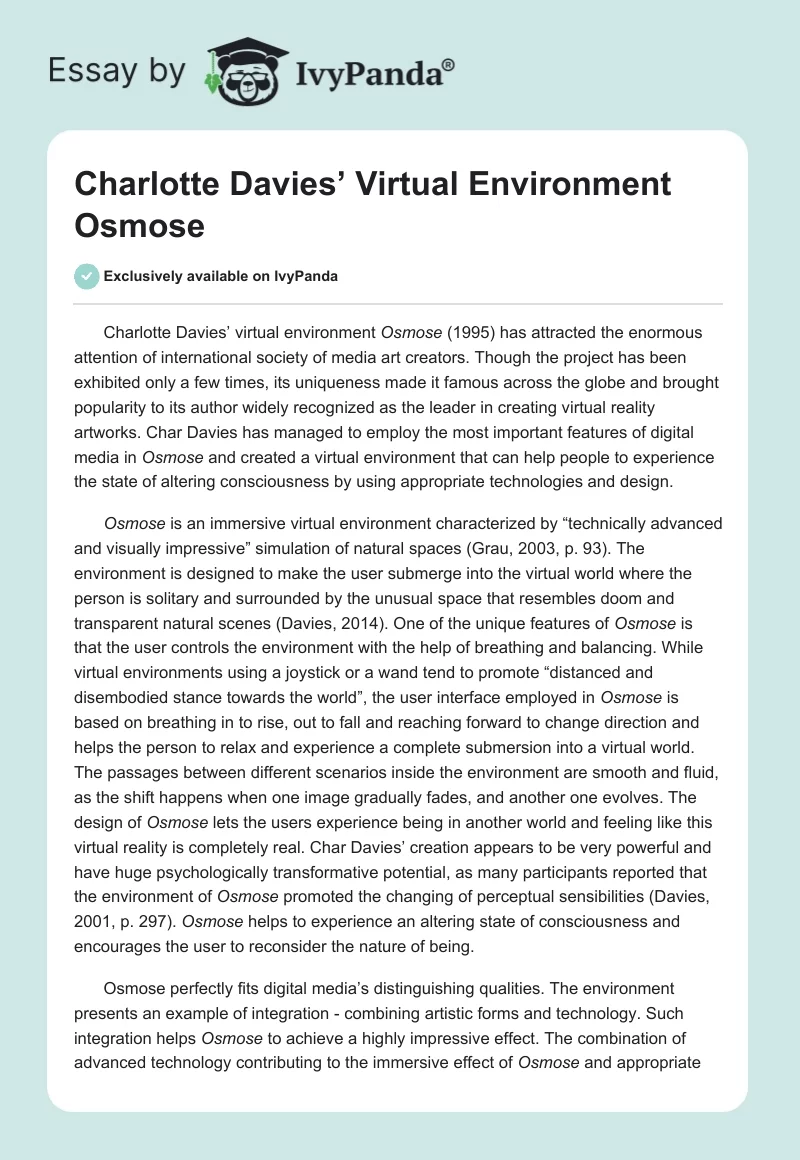 Charlotte Davies’ Virtual Environment Osmose. Page 1
