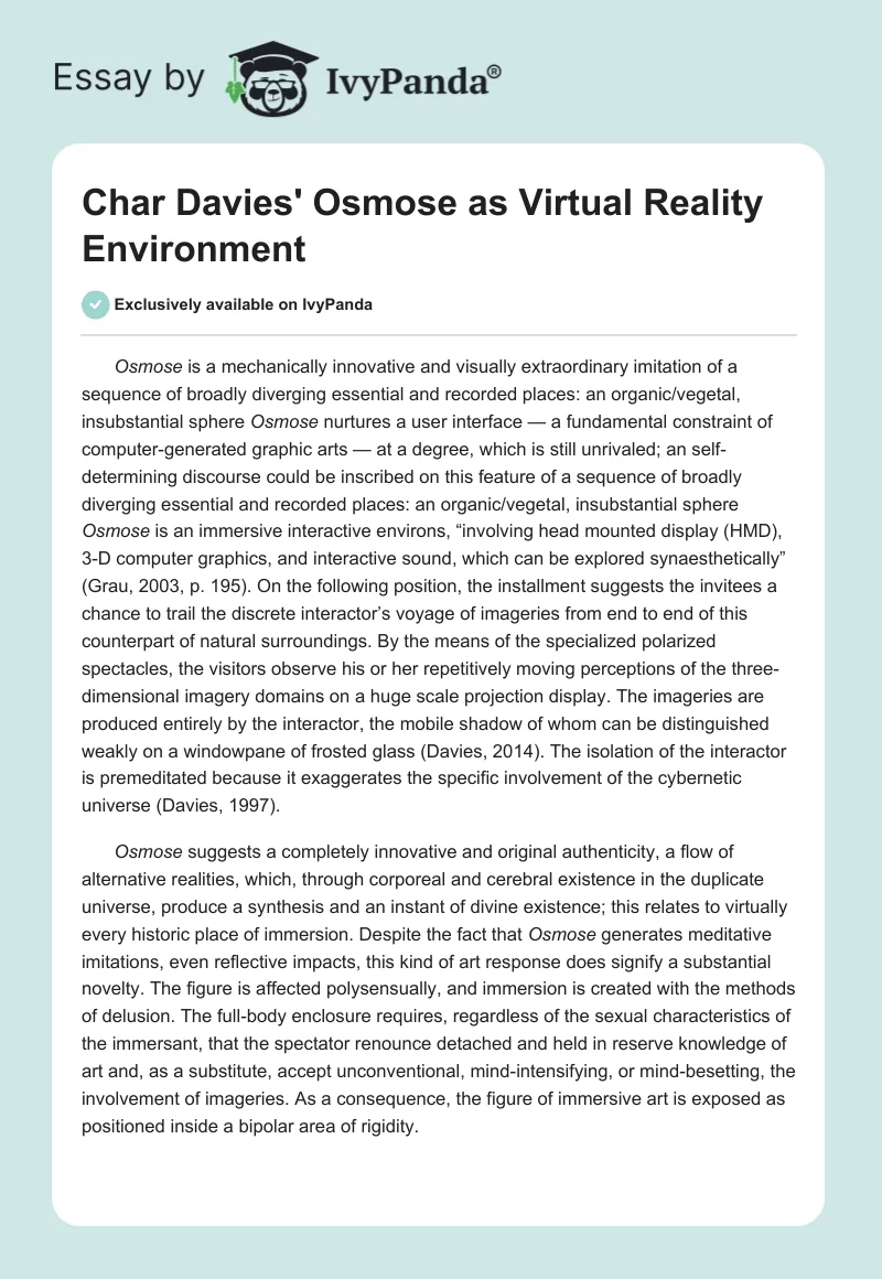 Char Davies' Osmose as Virtual Reality Environment. Page 1
