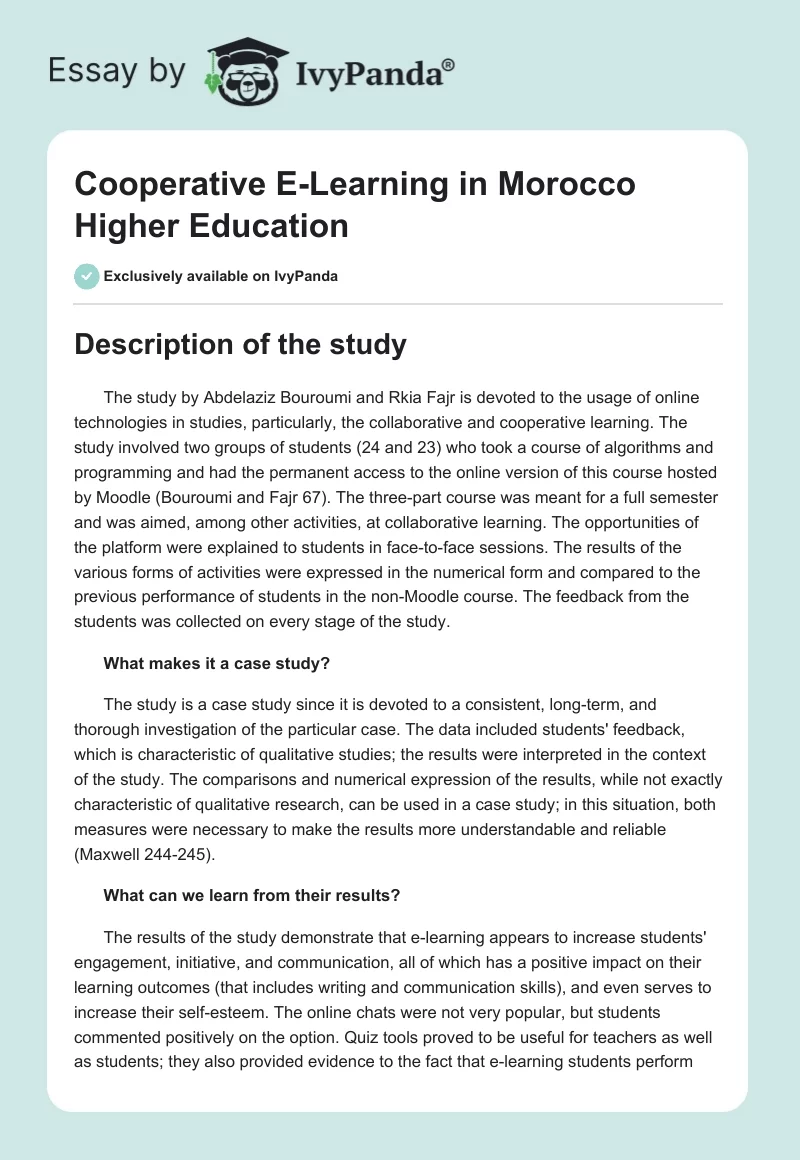 Cooperative E-Learning in Morocco Higher Education. Page 1