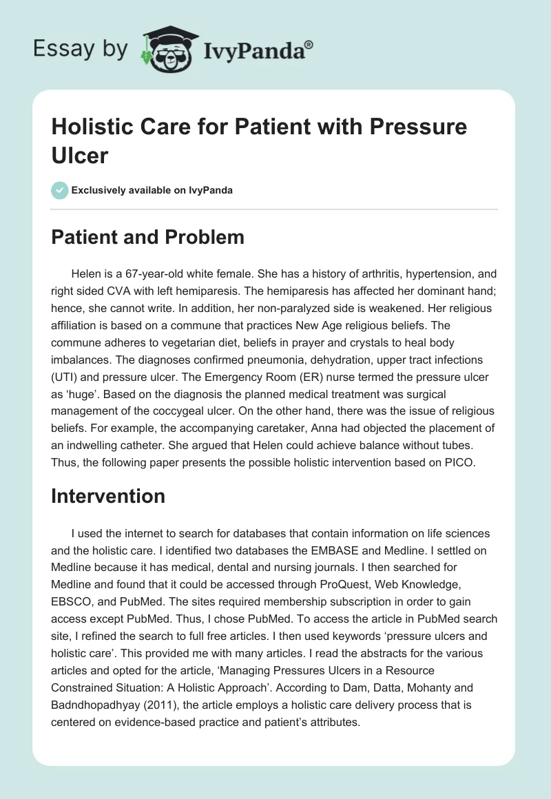 Holistic Care for Patient with Pressure Ulcer. Page 1