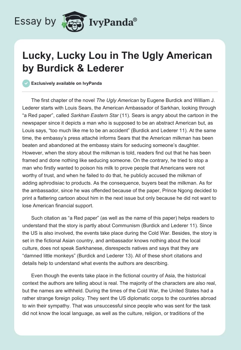 "Lucky, Lucky Lou" in "The Ugly American" by Burdick & Lederer. Page 1