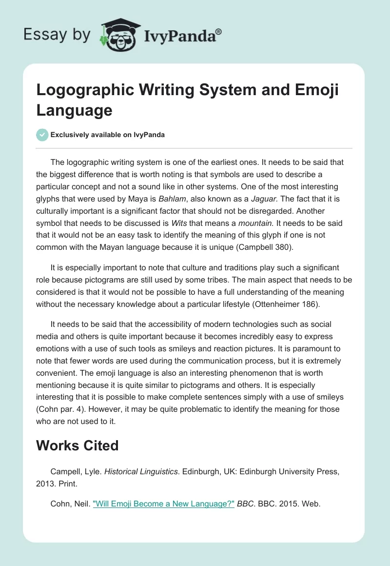 Logographic Writing System and Emoji Language. Page 1