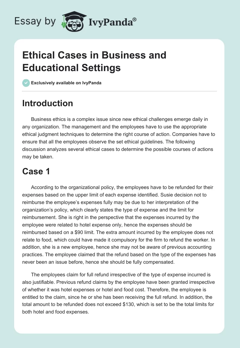 Ethical Cases in Business and Educational Settings. Page 1