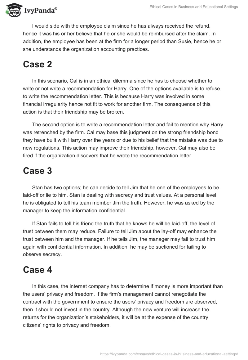 Ethical Cases in Business and Educational Settings. Page 2