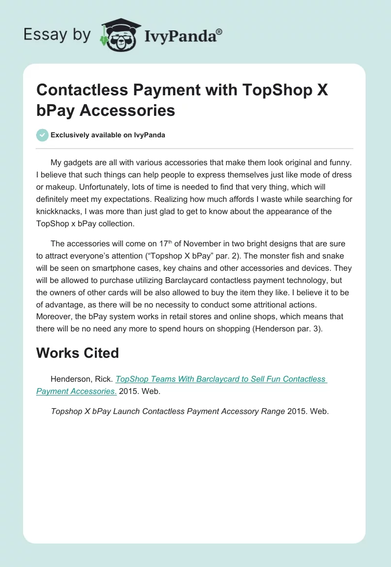Contactless Payment with TopShop X bPay Accessories. Page 1