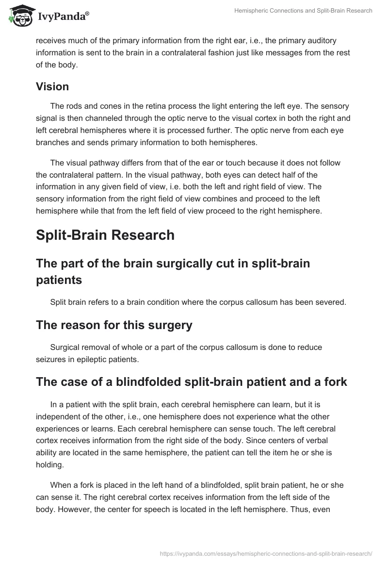 Hemispheric Connections and Split-Brain Research. Page 2