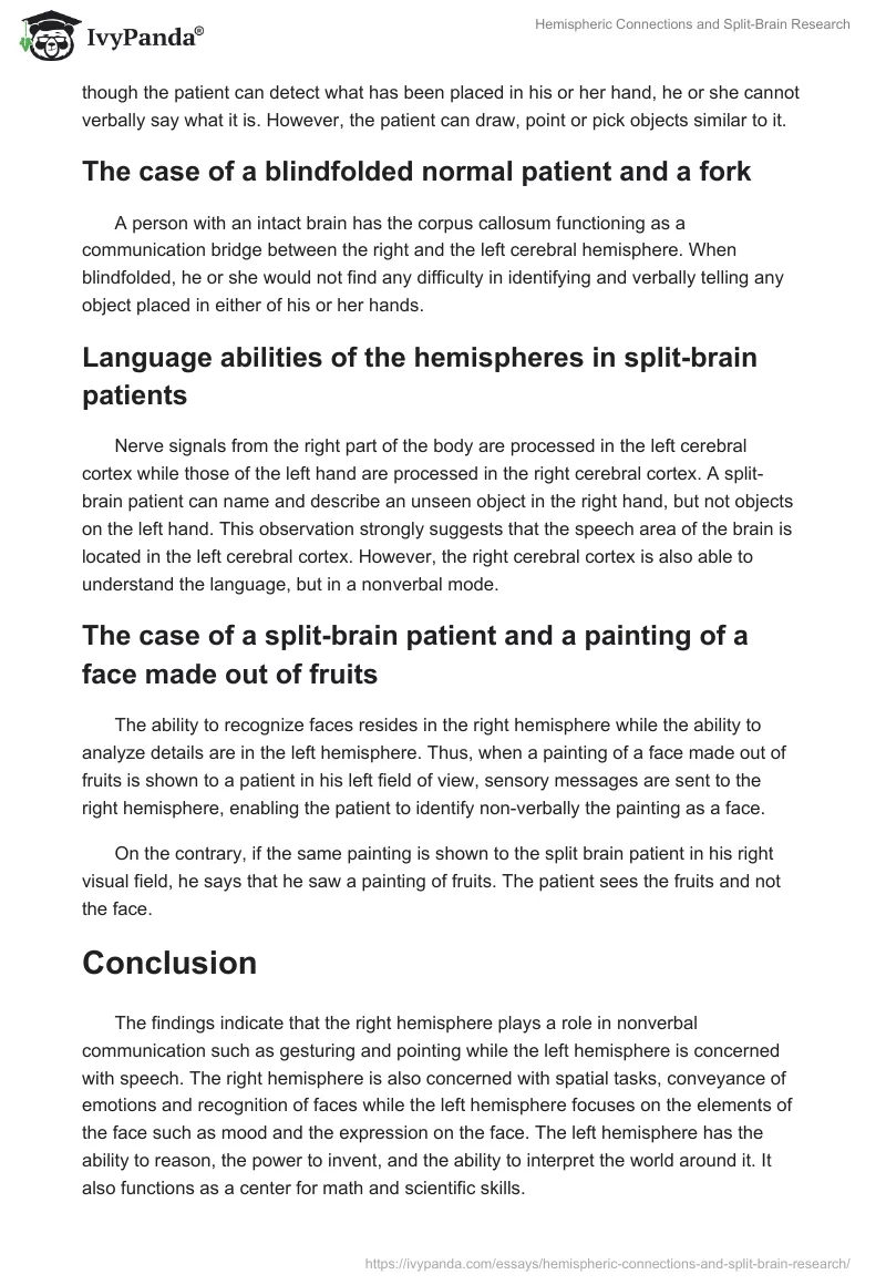 Hemispheric Connections and Split-Brain Research. Page 3