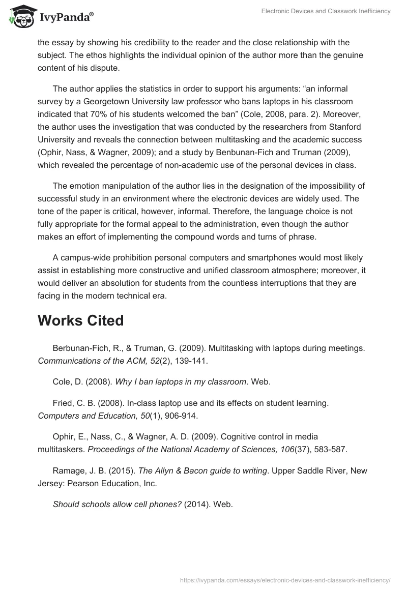 Electronic Devices and Classwork Inefficiency. Page 2