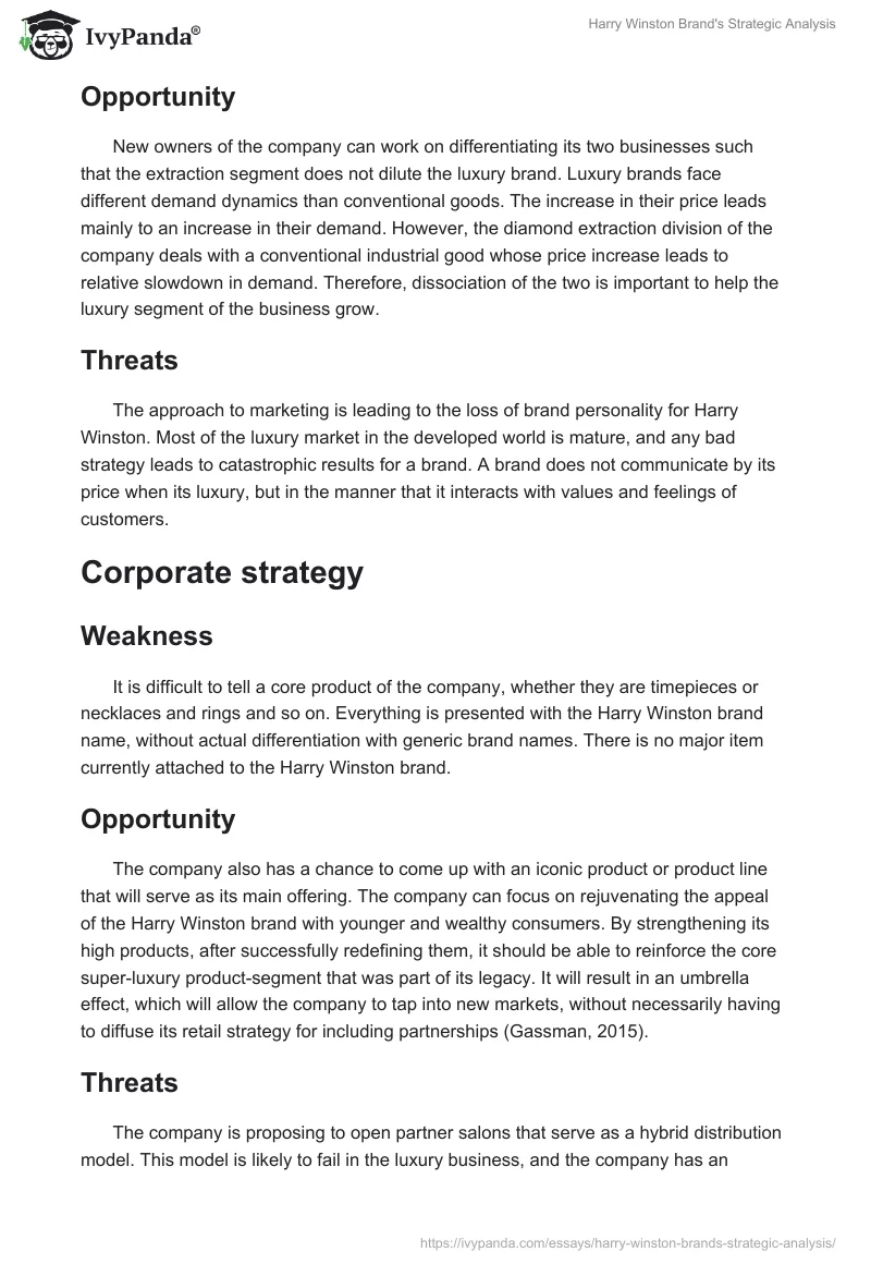 Harry Winston Brand's Strategic Analysis. Page 2