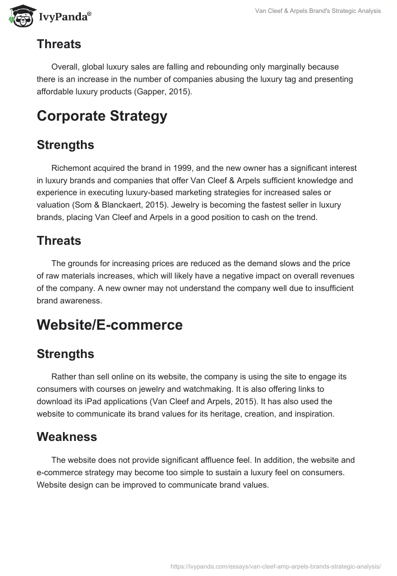 Van Cleef & Arpels Brand's Strategic Analysis. Page 2