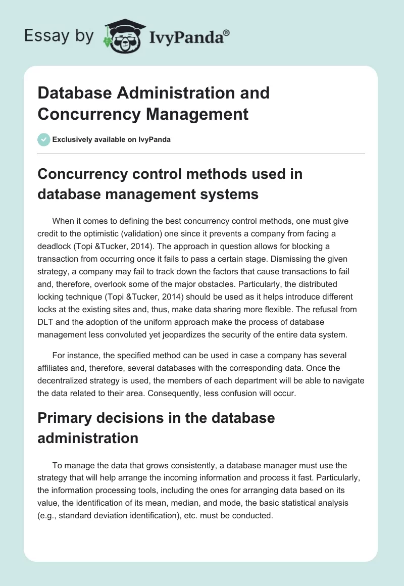 Database Administration and Concurrency Management. Page 1