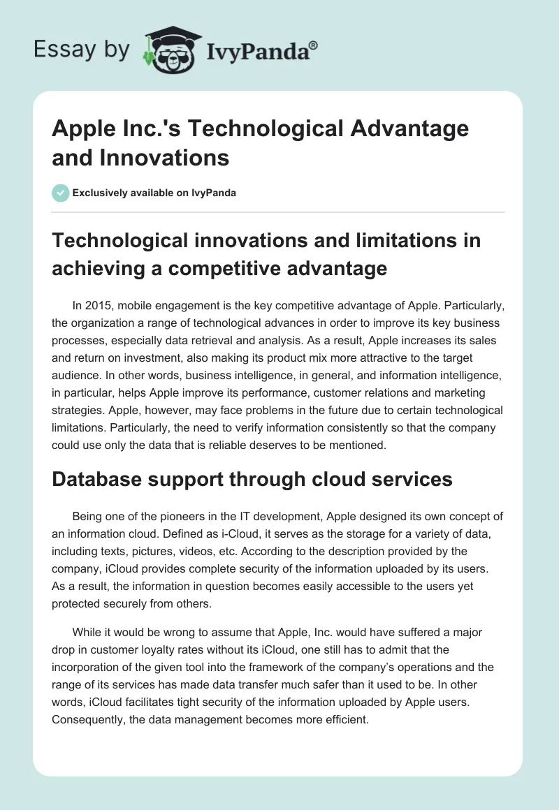 Apple Inc.'s Technological Advantage and Innovations. Page 1