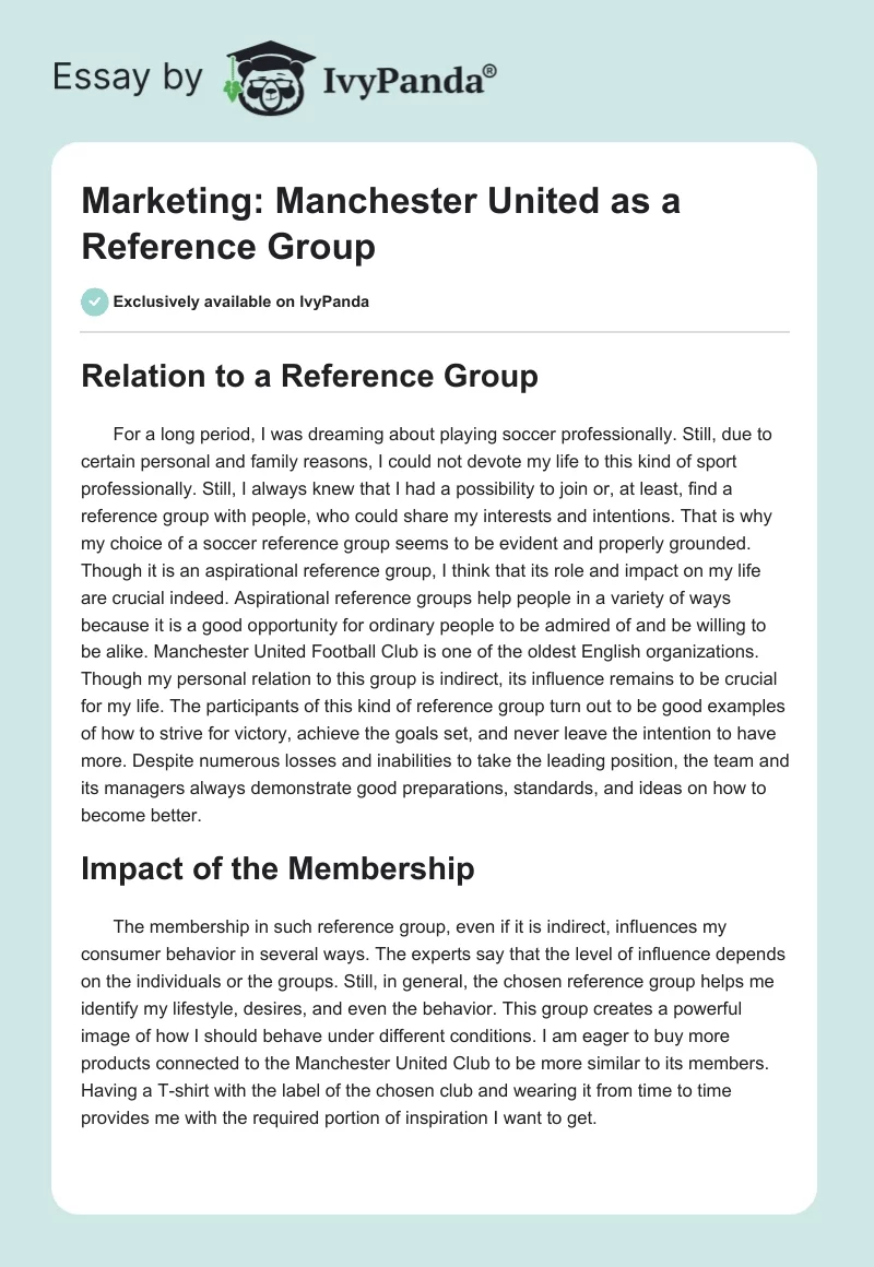 Marketing: Manchester United as a Reference Group. Page 1