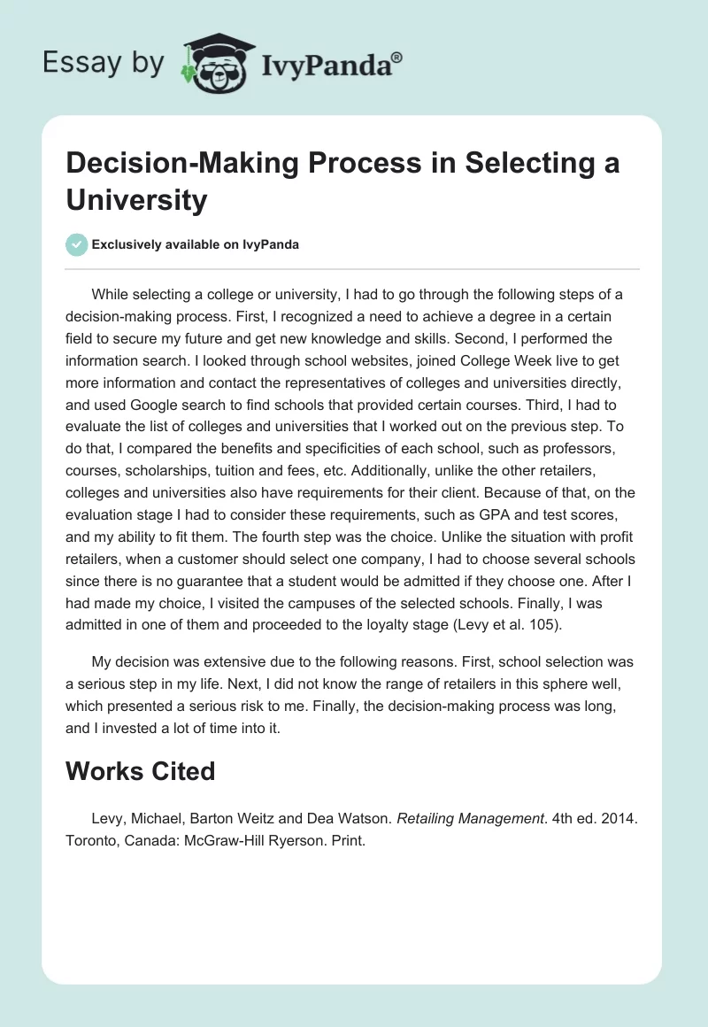 Decision-Making Process in Selecting a University. Page 1