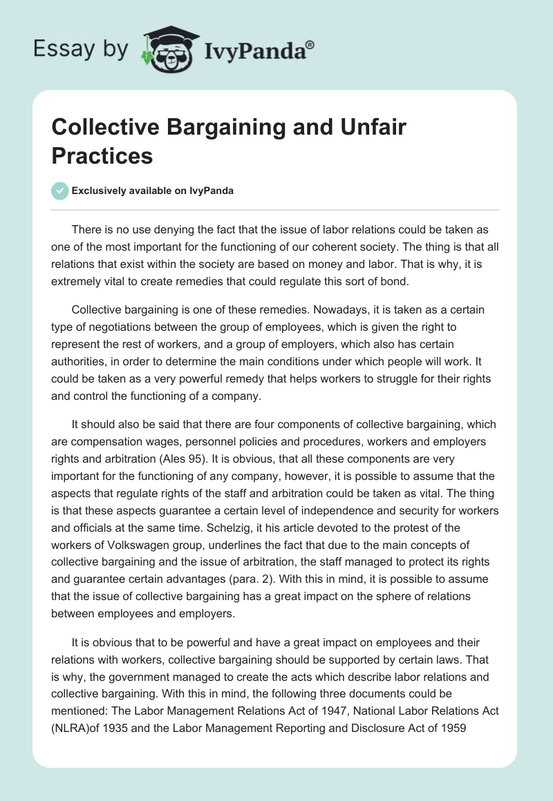 Collective Bargaining and Unfair Practices. Page 1