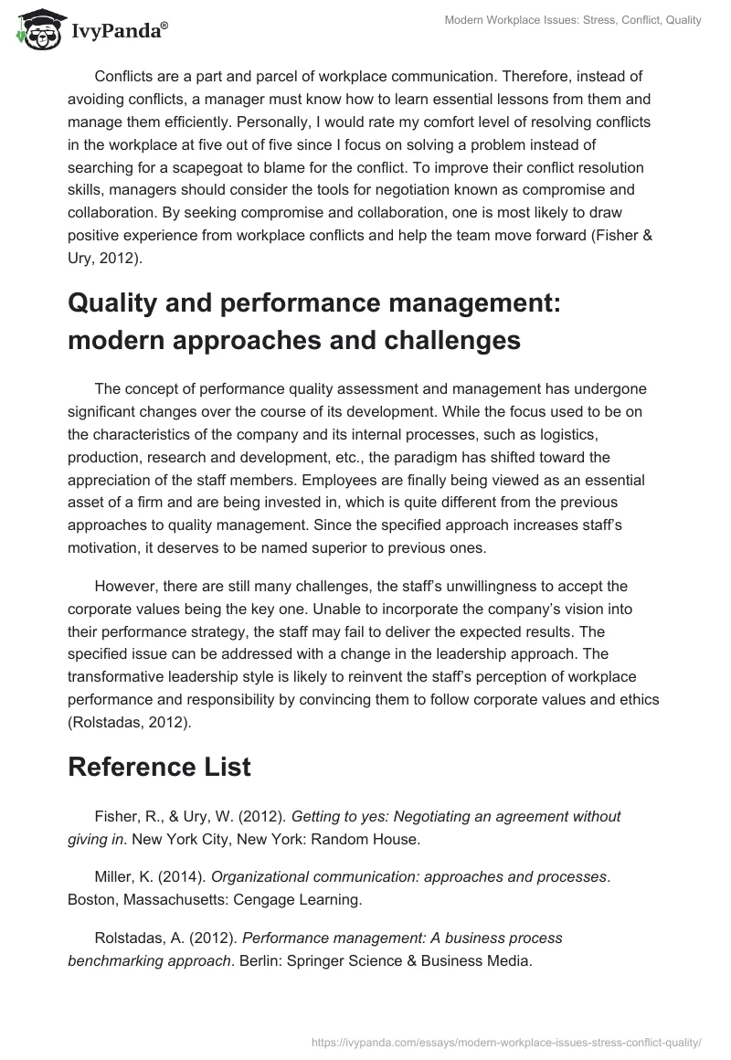 Modern Workplace Issues: Stress, Conflict, Quality. Page 2