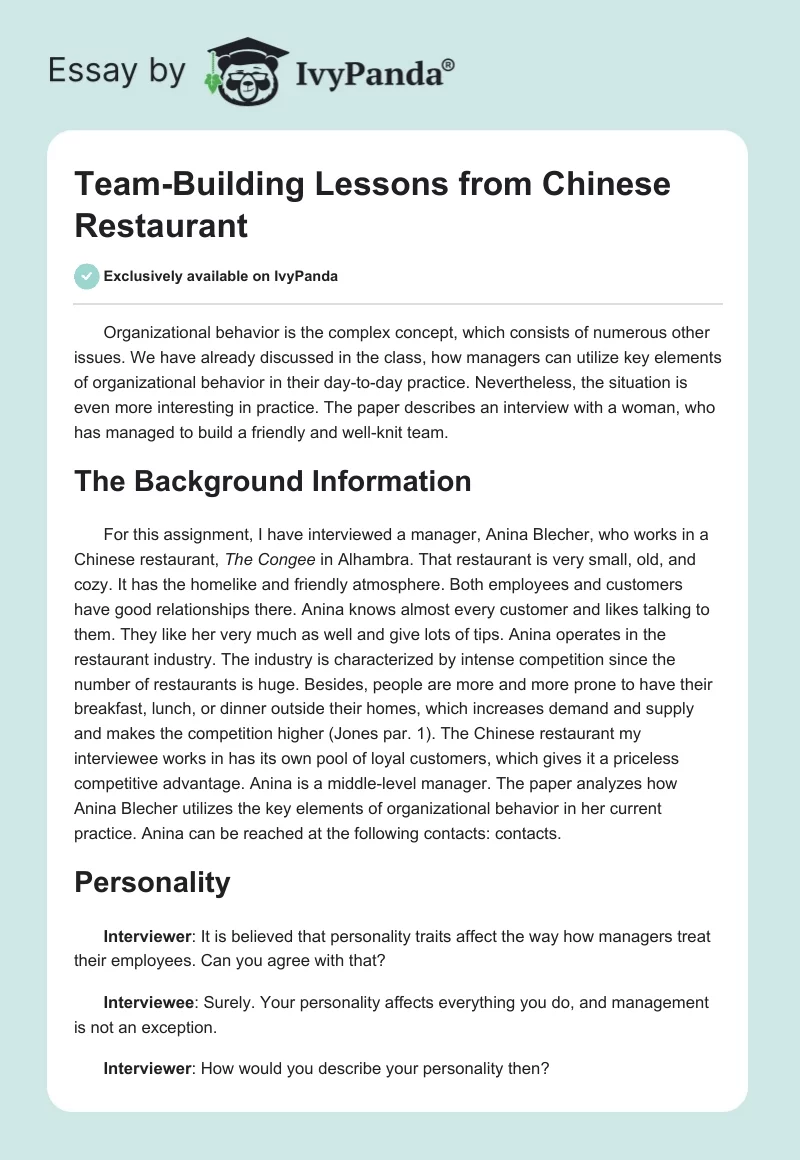 Team-Building Lessons from Chinese Restaurant. Page 1