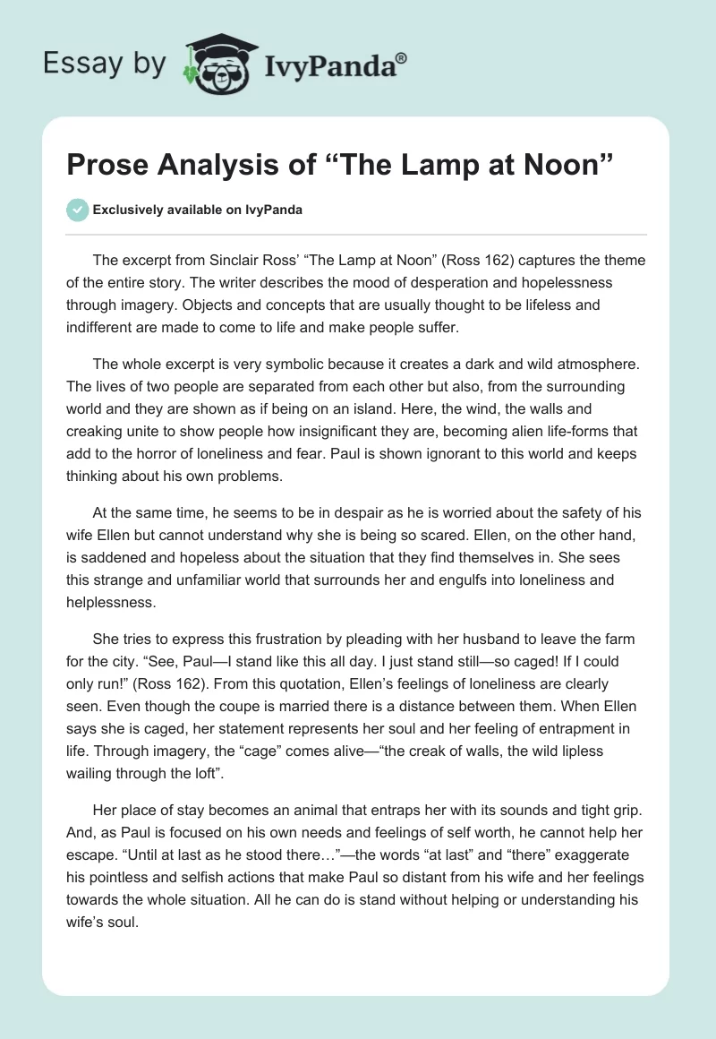 Prose Analysis of “The Lamp at Noon”. Page 1