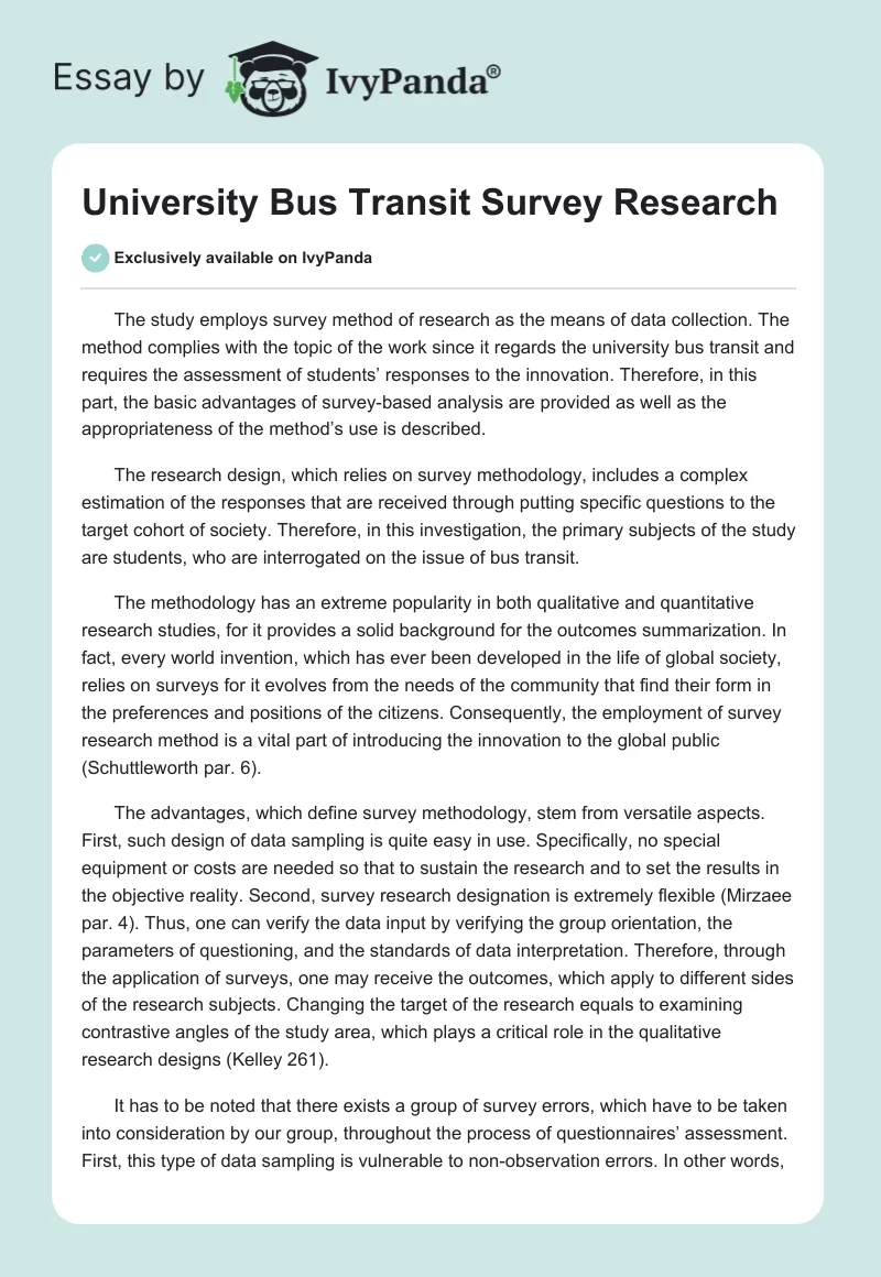 University Bus Transit Survey Research. Page 1
