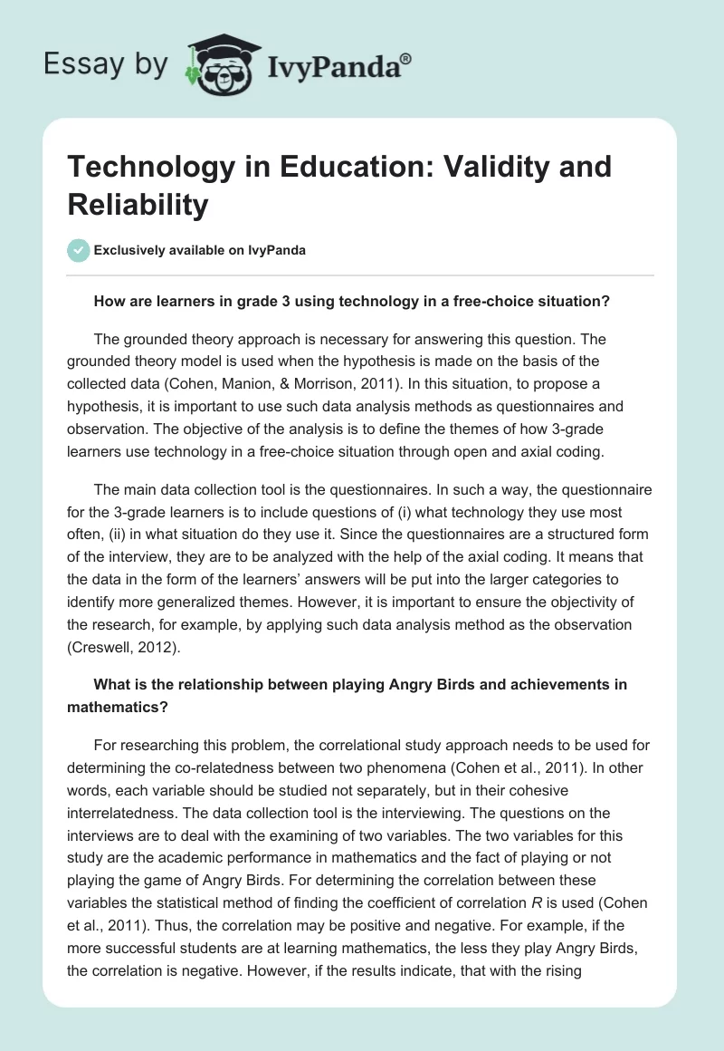 Technology in Education: Validity and Reliability. Page 1