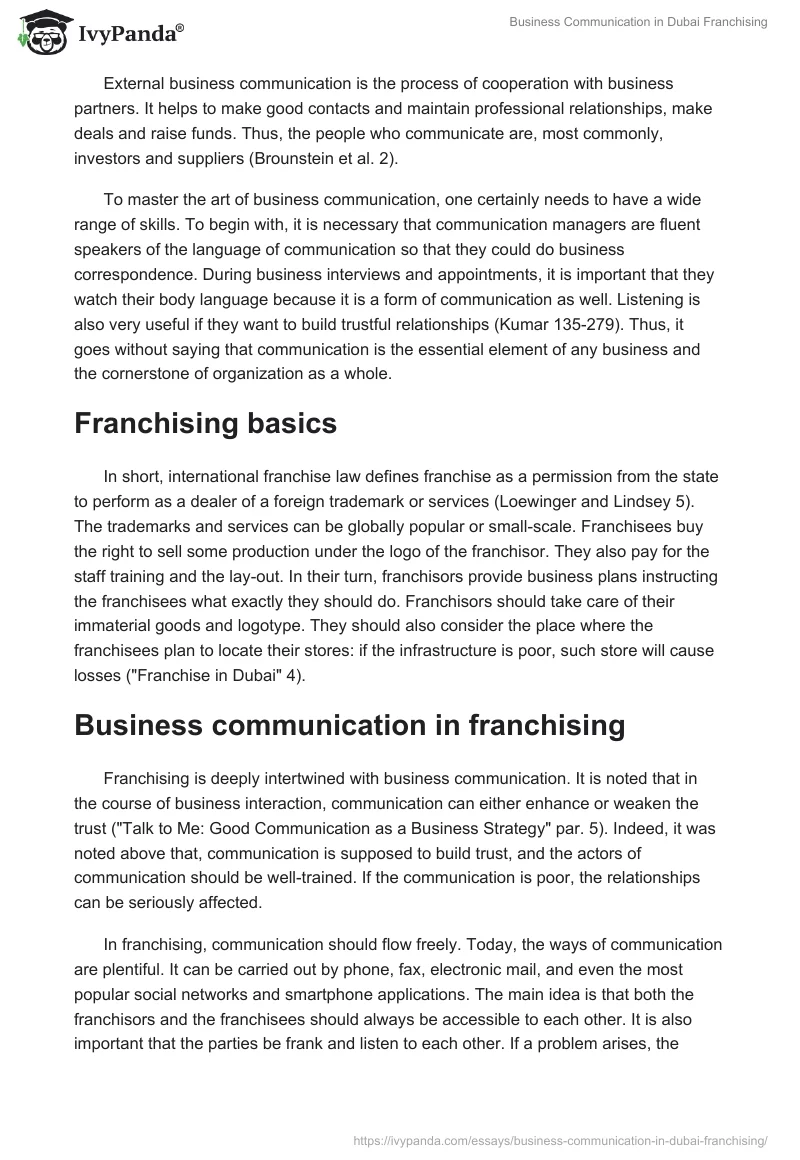 Business Communication in Dubai Franchising. Page 2