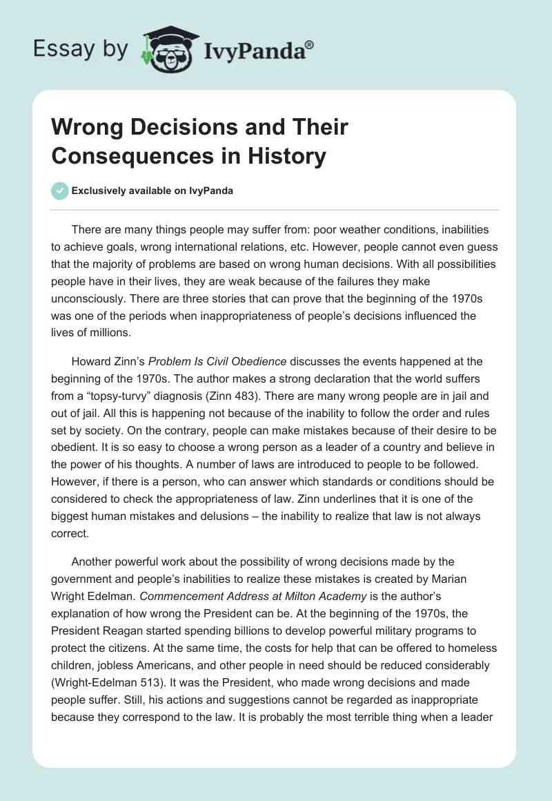Wrong Decisions and Their Consequences in History. Page 1