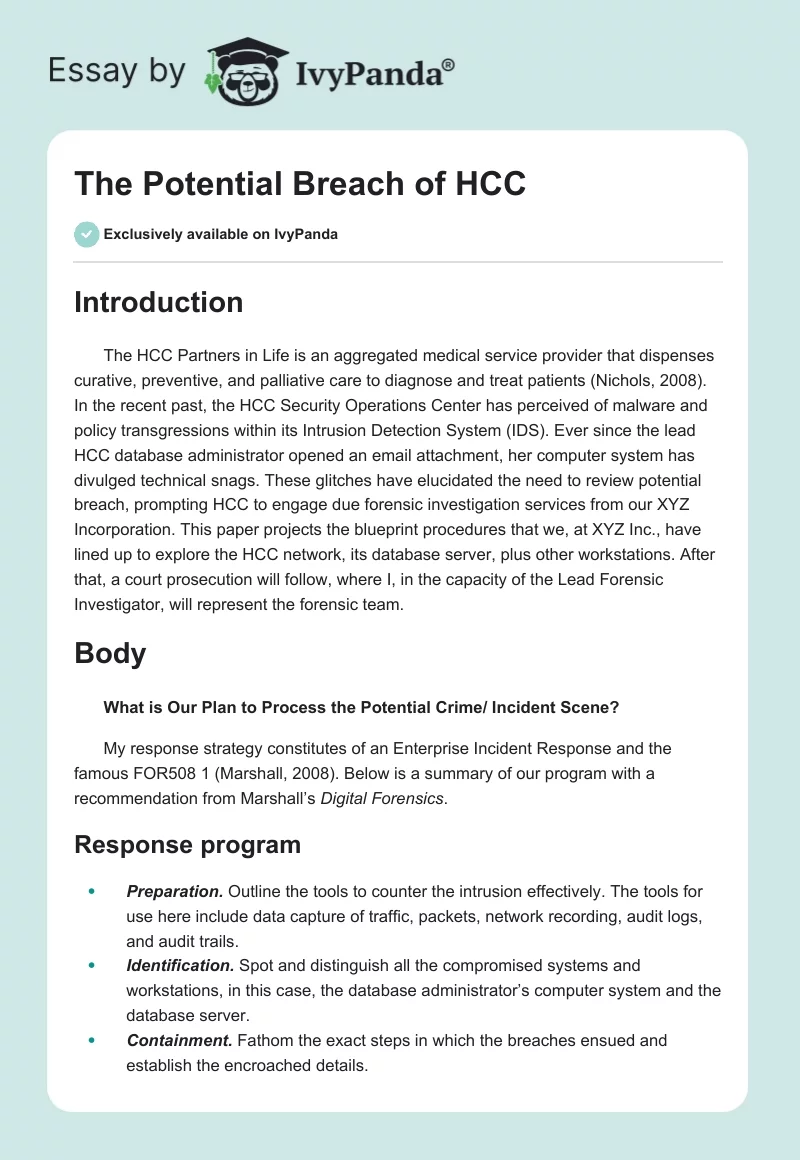 The Potential Breach of HCC. Page 1