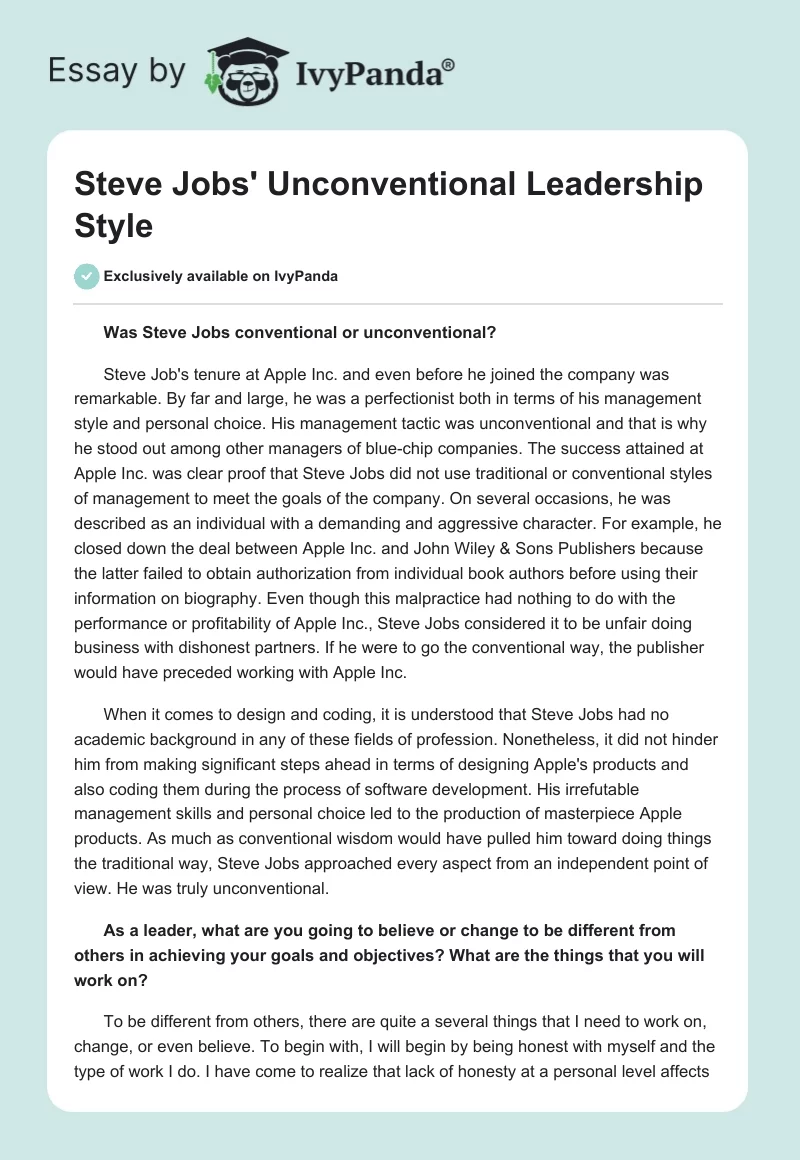 Steve Jobs' Unconventional Leadership Style. Page 1
