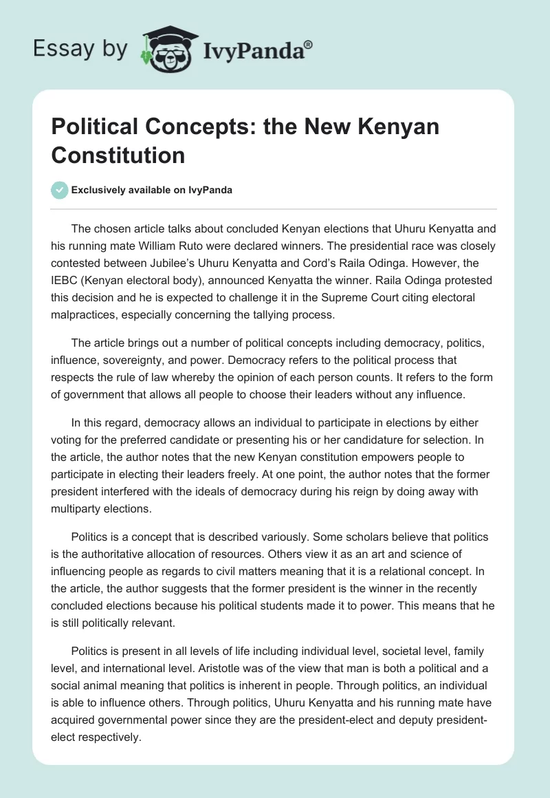 Political Concepts: the New Kenyan Constitution. Page 1