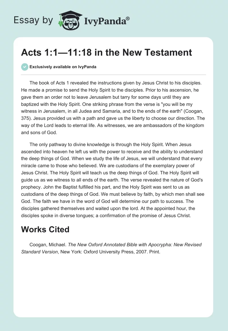 Acts 1:1—11:18 in the New Testament. Page 1
