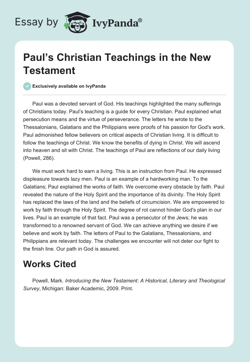 Paul’s Christian Teachings in the New Testament. Page 1
