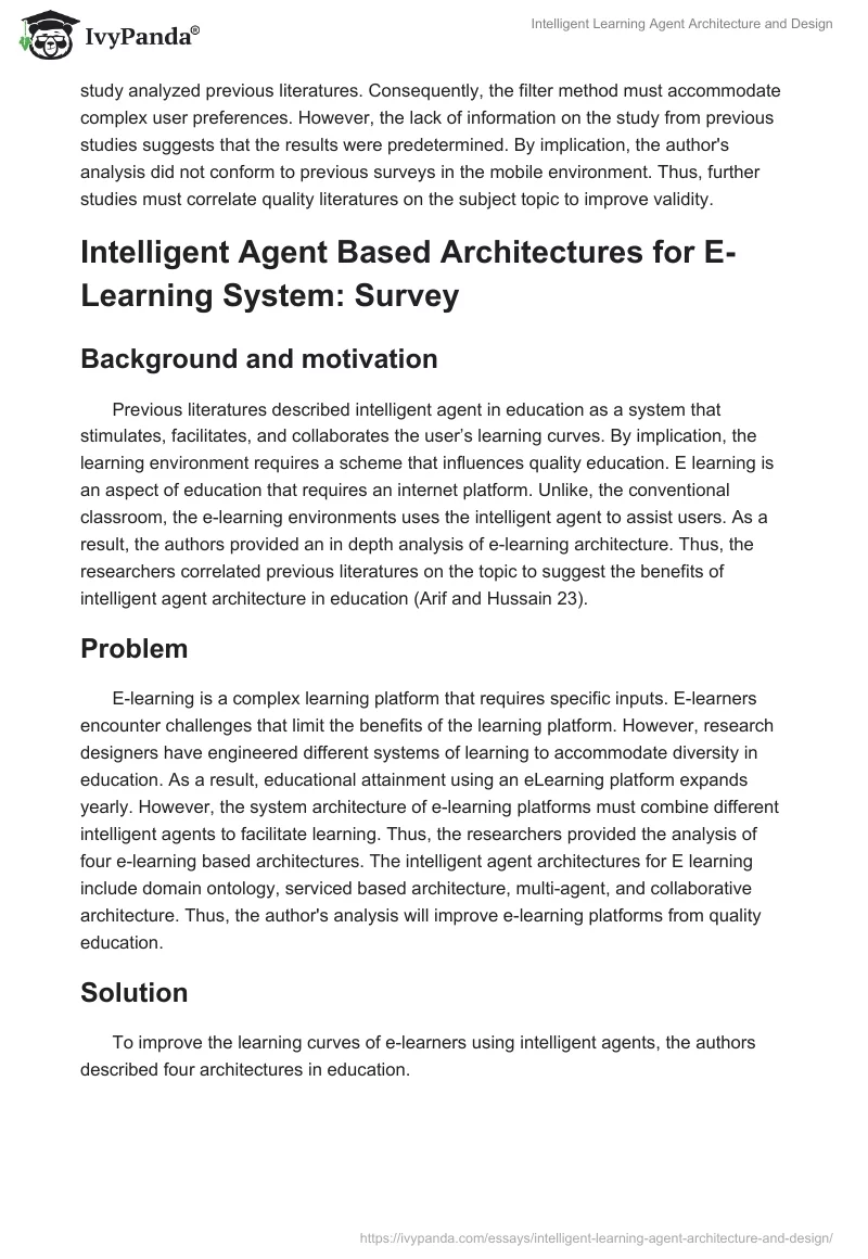 Intelligent Learning Agent Architecture and Design. Page 3