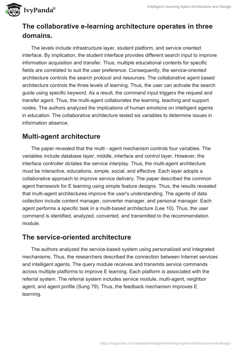 Intelligent Learning Agent Architecture and Design. Page 4