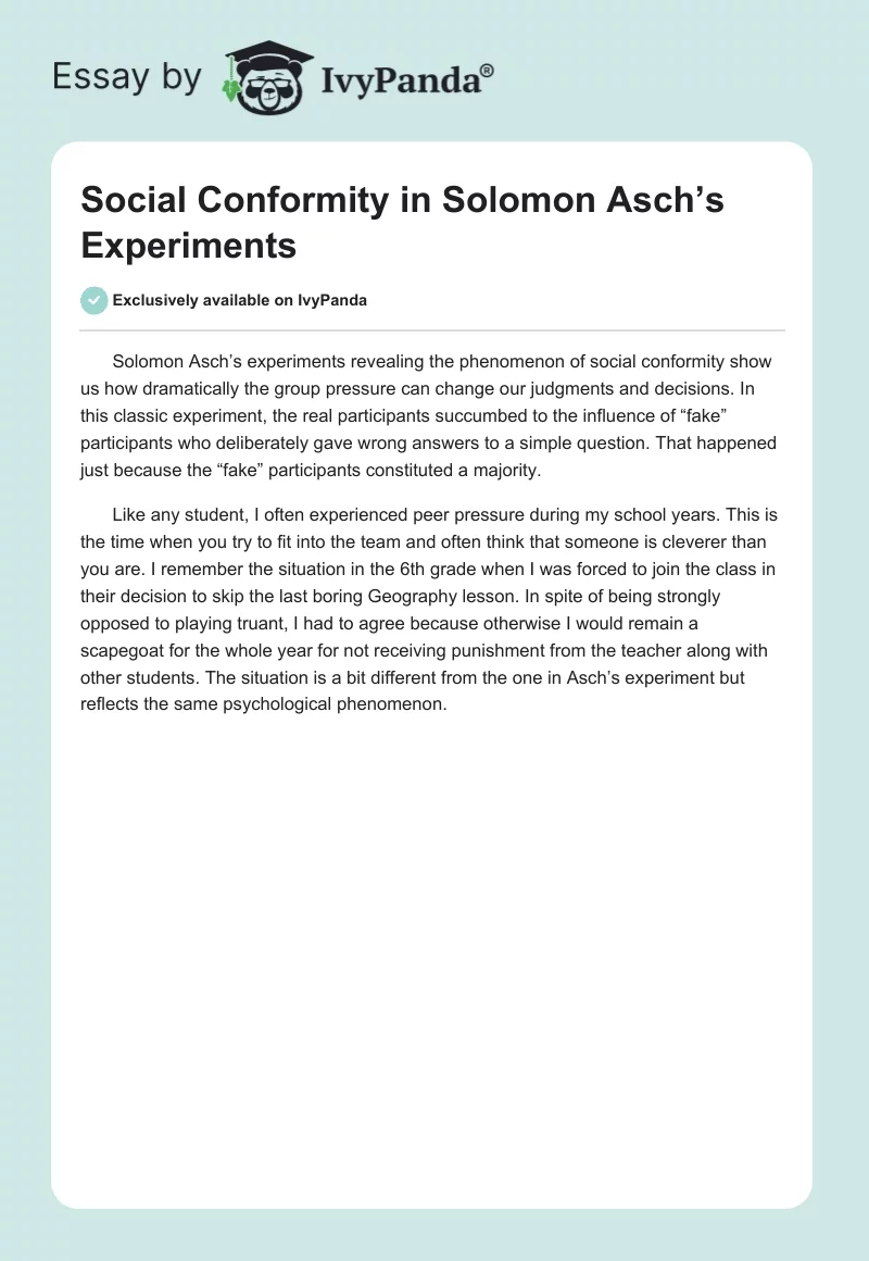 Social Conformity in Solomon Asch’s Experiments. Page 1