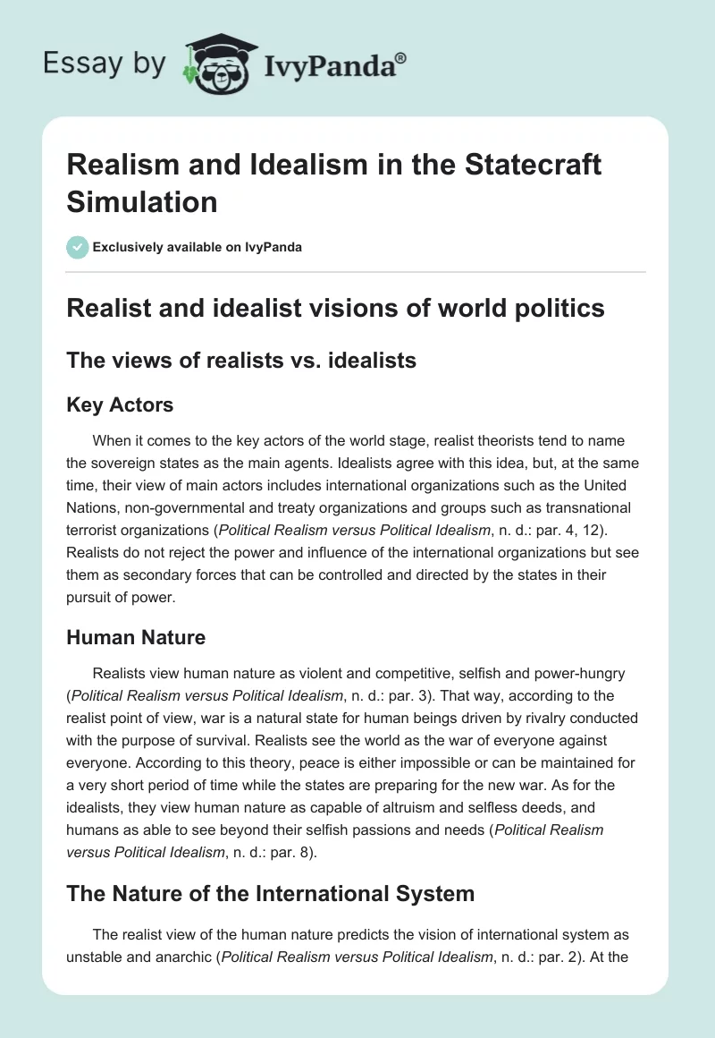 Realism and Idealism in the Statecraft Simulation. Page 1