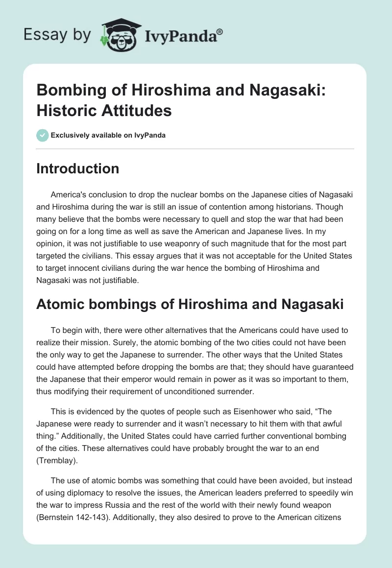 Bombing of Hiroshima and Nagasaki: Historic Attitudes. Page 1