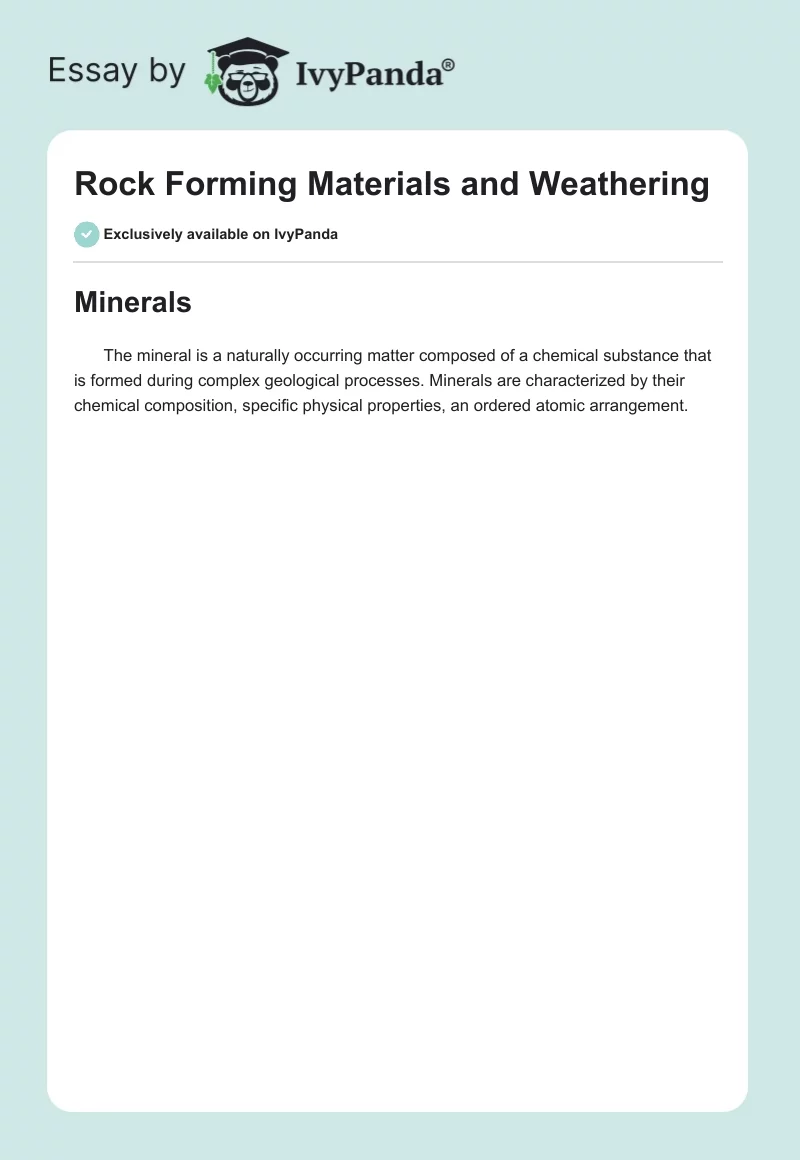 Rock Forming Materials and Weathering. Page 1