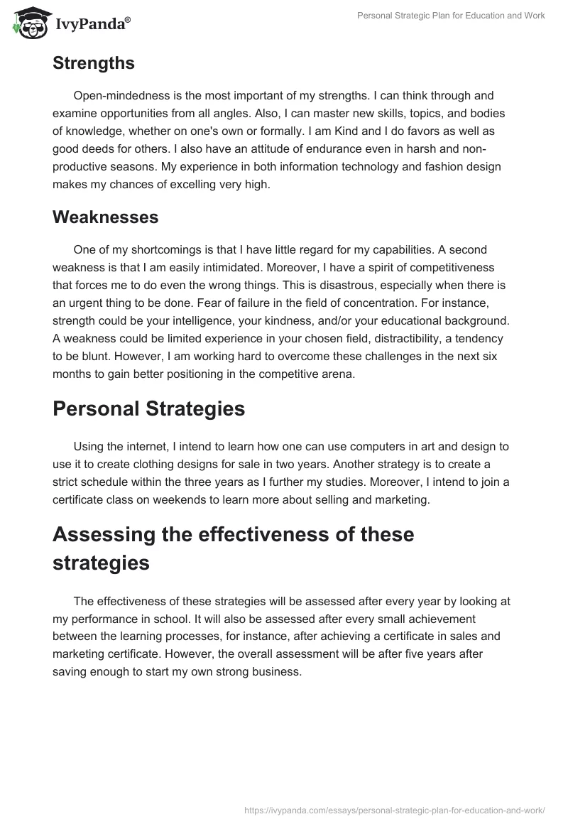 Personal Strategic Plan for Education and Work. Page 3