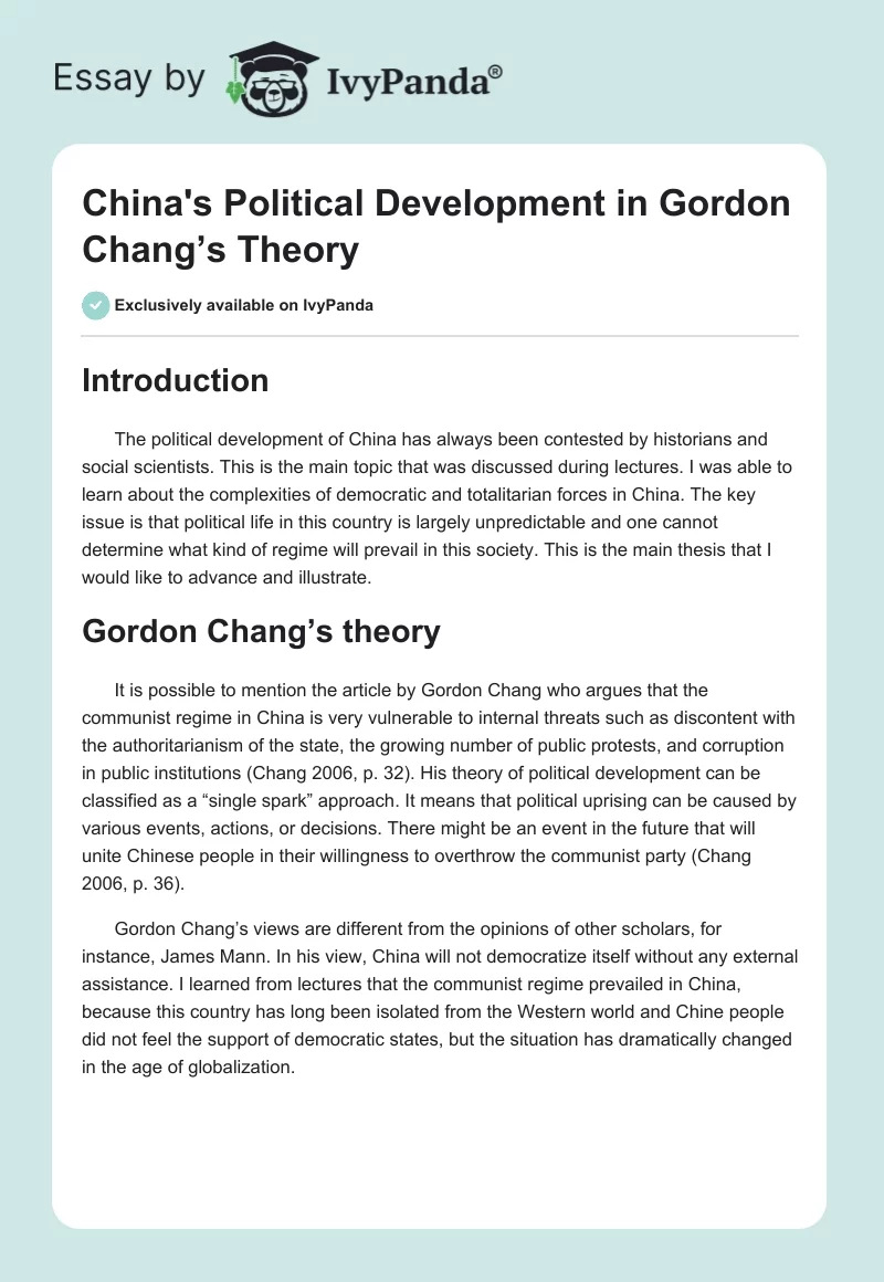 China's Political Development in Gordon Chang’s Theory. Page 1