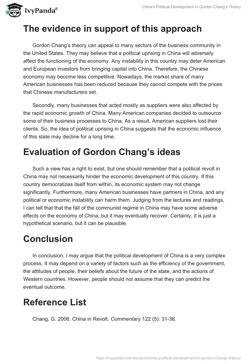 China's Political Development in Gordon Chang’s Theory. Page 2