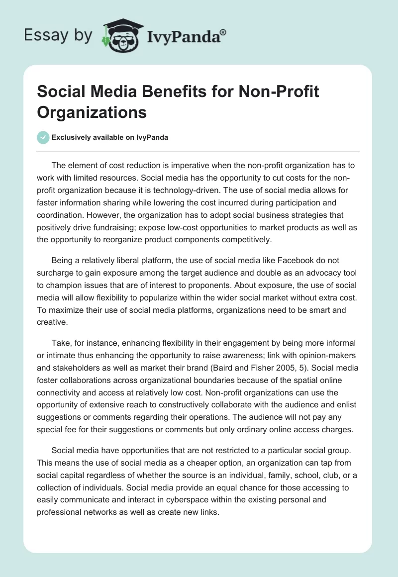 Social Media Benefits for Non-Profit Organizations. Page 1