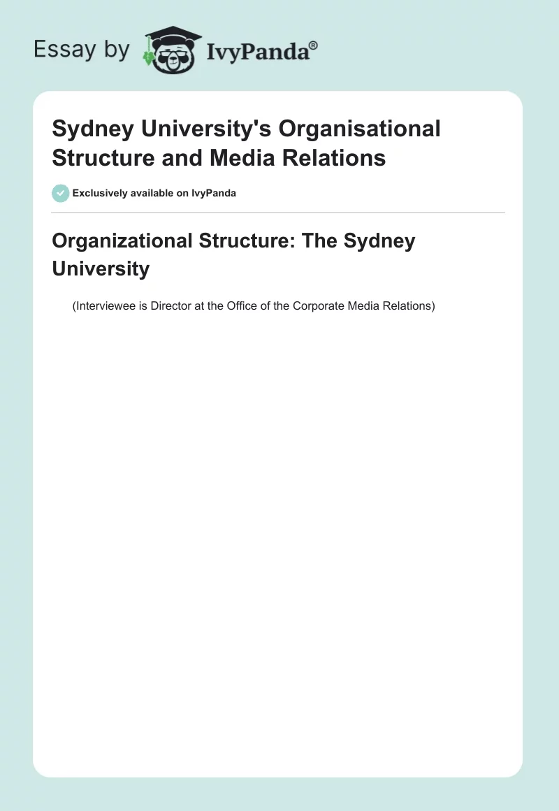 Sydney University's Organisational Structure and Media Relations. Page 1