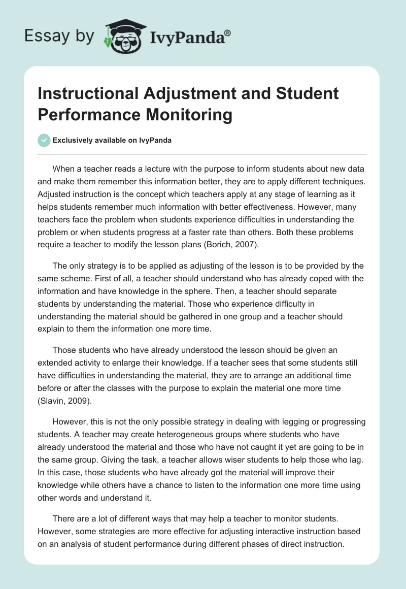 Instructional Adjustment and Student Performance Monitoring. Page 1