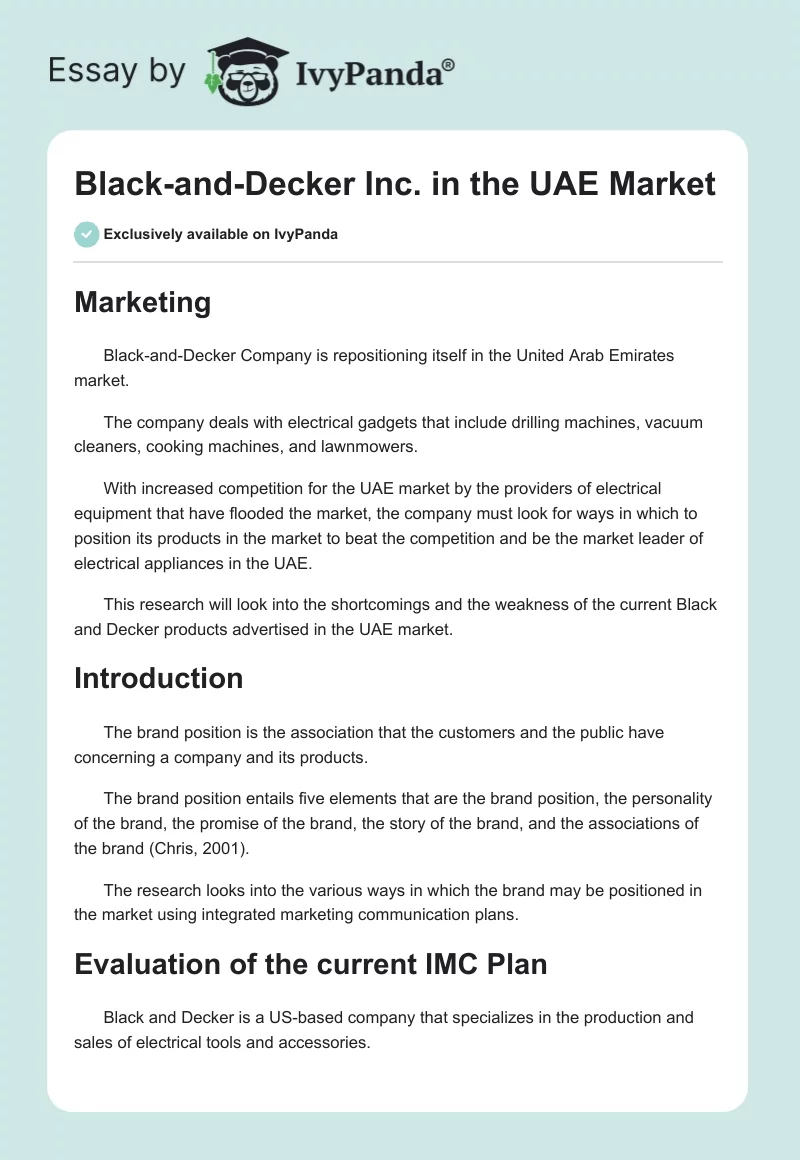 Black-and-Decker Inc. in the UAE Market. Page 1