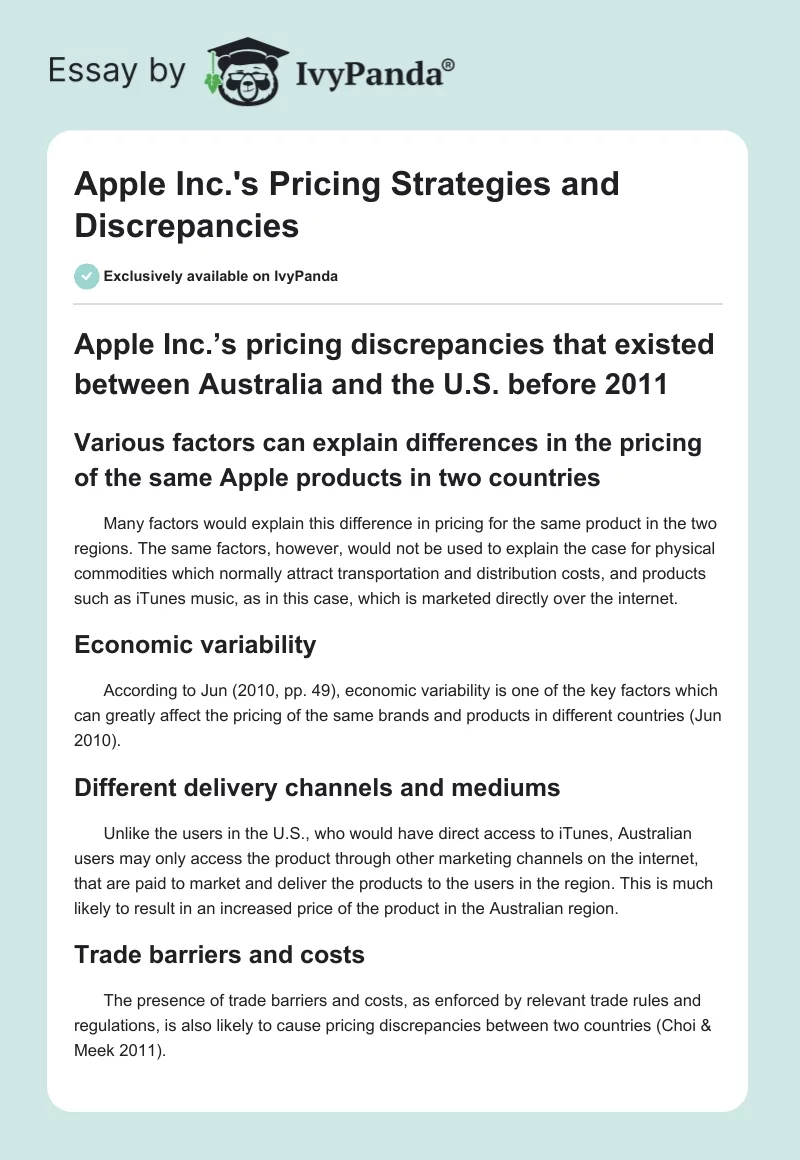 Apple Inc.'s Pricing Strategies and Discrepancies. Page 1