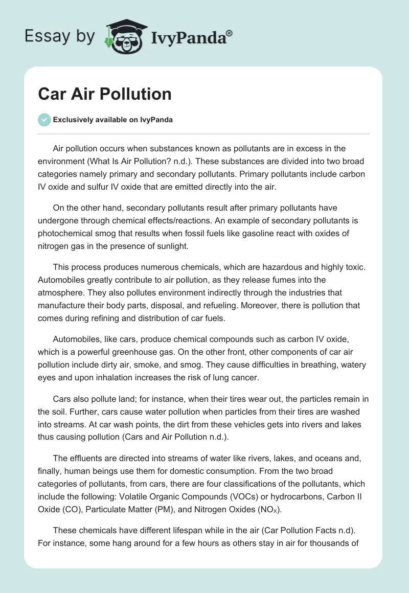Car Air Pollution. Page 1