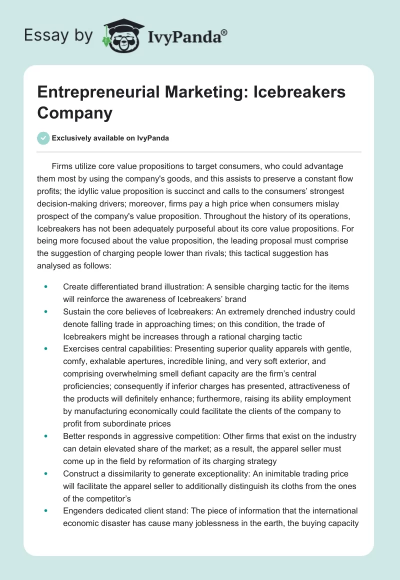 Entrepreneurial Marketing: Icebreakers Company. Page 1