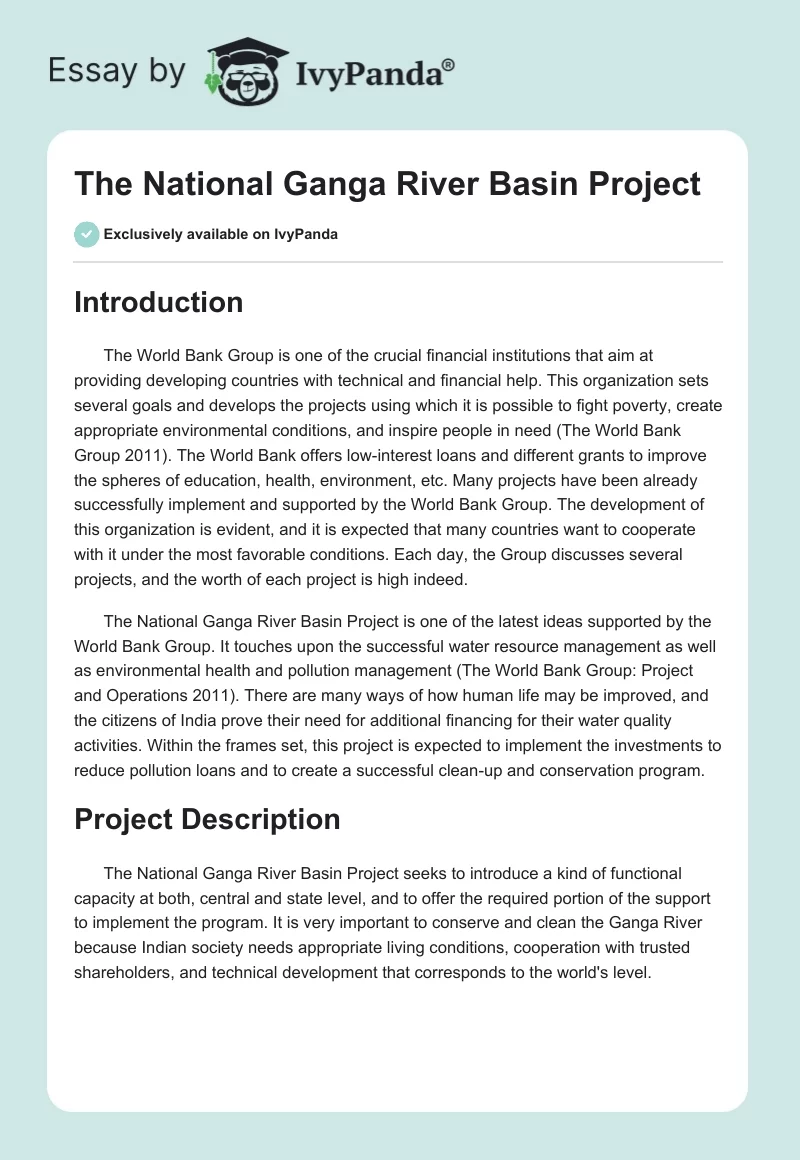 The National Ganga River Basin Project. Page 1